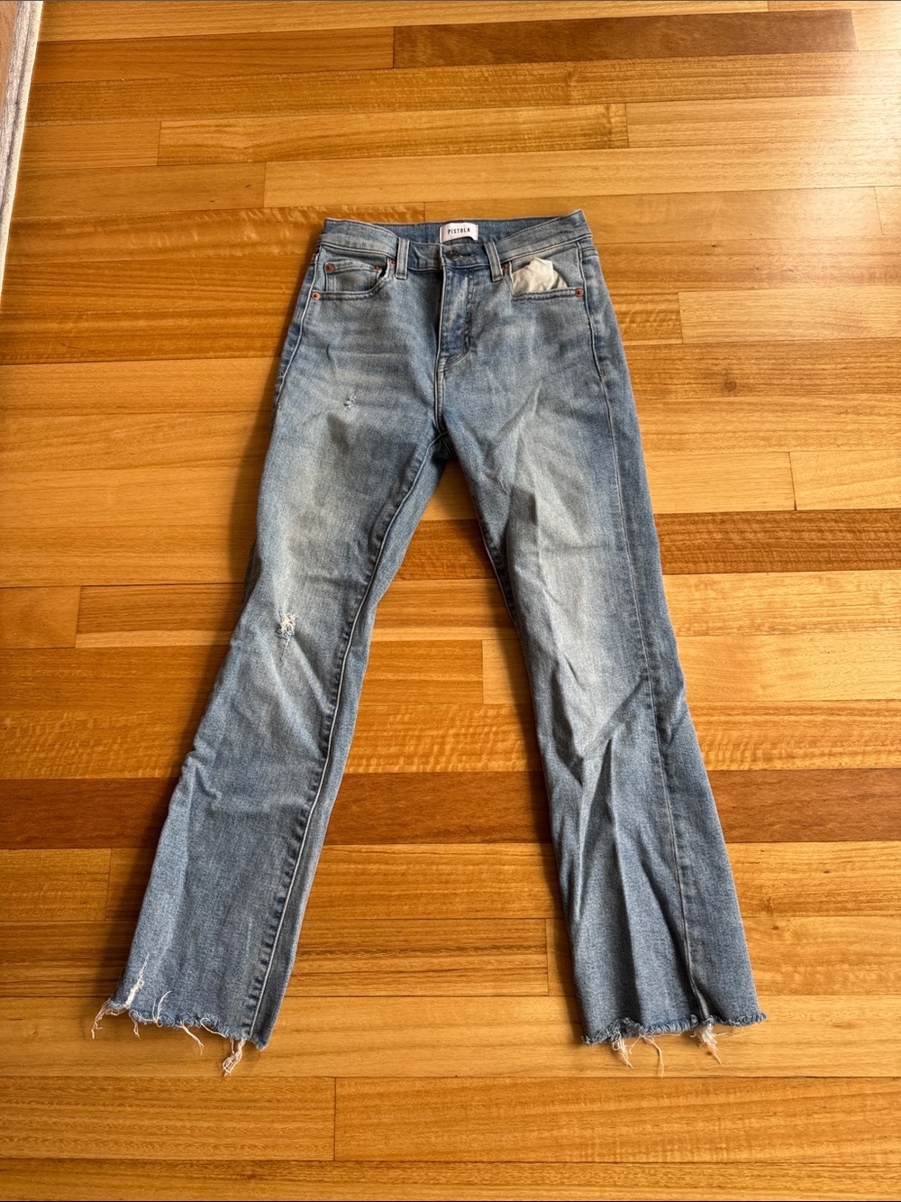 pistola Light Blue Flare Jeans with Raw Hem